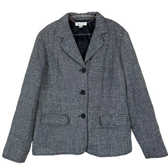 Coldwater Creek Wool Blend Tweed Herringbone Shimmer Metallic Jacket Gray Size L - Picture 10 of 10